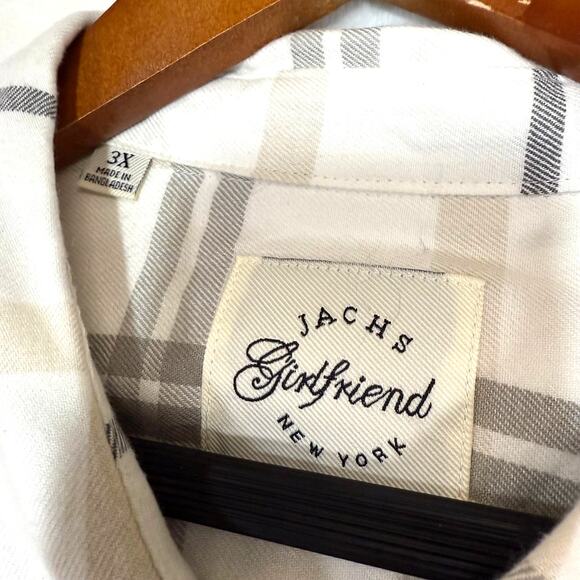 NEW Jach's Girlfriend 3XL Plus Soft Flannel Shirt Checkered Gray Pockets Comfy - Picture 8 of 12
